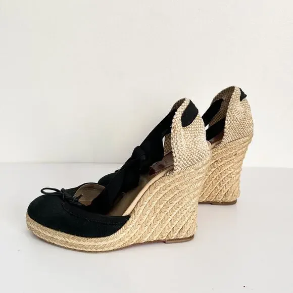 Christian Louboutin Espadrille Wedge Heels Black Size 38/7.5 - Picture 6 of 8